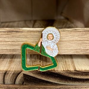 New Religious Hat Pin San Judas, Aluminum Alloy, Green & white.